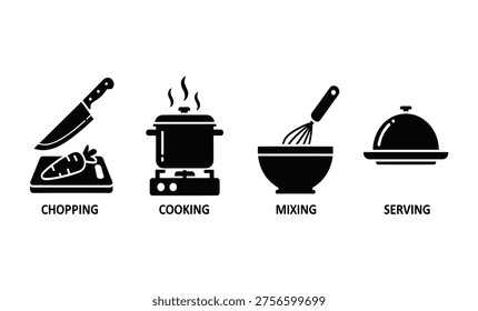 Black icons of cooking steps