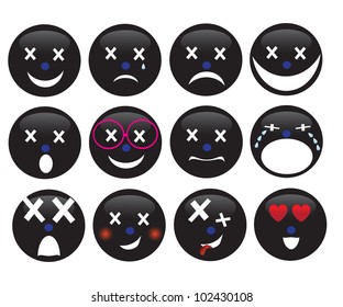 black icons depicting various manifestations of human emotions.