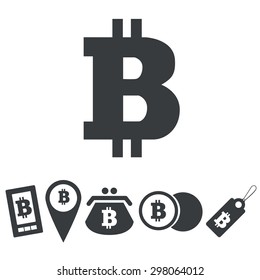 Black icons with different bitcoin usage on white background