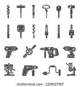 Black Icons - Different types of drills and drill bits