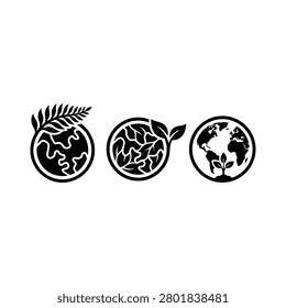 Black icons of earth globe ecology