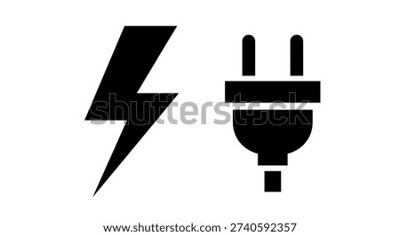 Black icons of electric plug and lightning