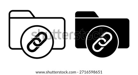 Black icons featuring folders with link symbols for interconnected directories, linked resources, and digital file management.