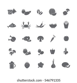 Black icons with food for cooking