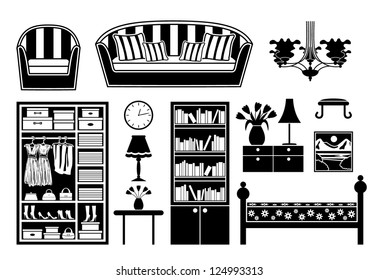 Black icons of furniture. vector