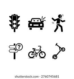 Black icons illustrate various scenes, notably featuring a dramatic, shadowed silhouette style.
