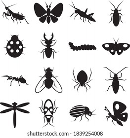 black icons on white background insects