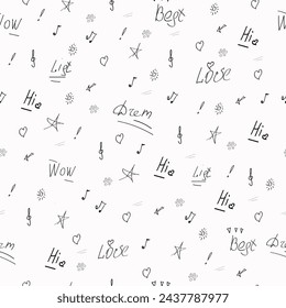 Black icons on a white background. Vector illustration, endless pattern