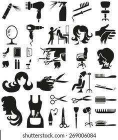 black icons on white background theme hairdresser