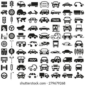 Black icons on white background on the topic of car and driver