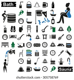 Black icons on white background on a theme bath and sauna