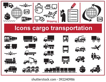 black icons on a white background on a theme transport and shipping
