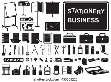 black icons on a white background on a theme business stationery