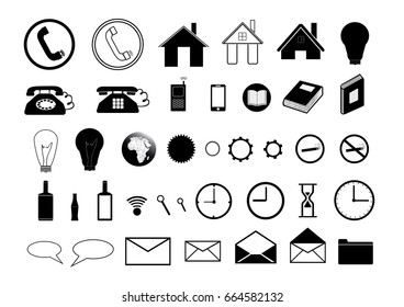 A lot of black icons on a white background. Vector