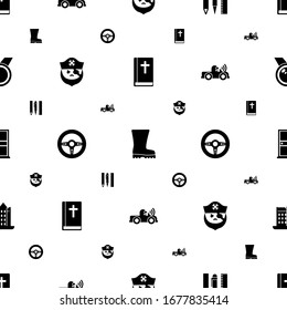 black icons pattern seamless. Included editable filled Bible, Rubber boots, Drawing tools, pirate, Race game, Autonomous, door, castle, medal icons. black icons for web and mobile.