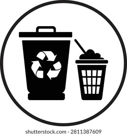 Black icons of recycling bin and trash