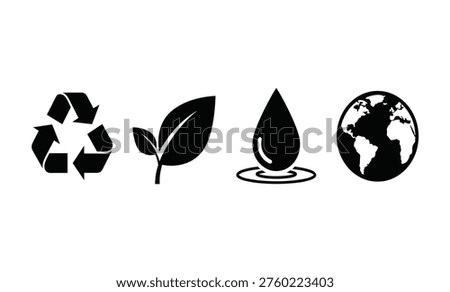 Black icons of recycling leaf water earth
