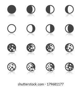 Black icons with reflection about the weather. Moon phases