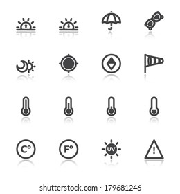 Black icons with reflection about the weather. Forecast symbols 2