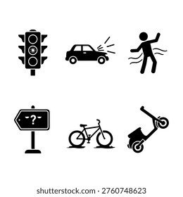 Black icons representing various city elements, notably featuring a striking silhouette style.