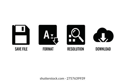 Black icons for saving formatting resolution downloading
