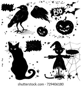 black icons. Scary illustrations for greeting cards to Happy Halloween. Vector illustration EPS 10