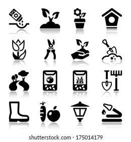 black icons set for gardening & agriculture, isolated