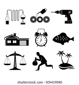 Black icons set on white background