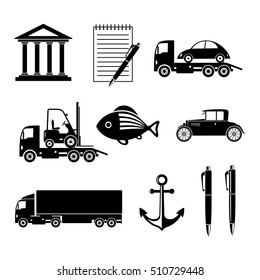 Black icons set on white background