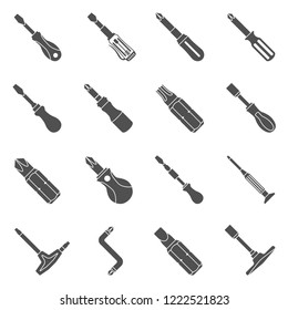 Black Icons - Sixteen different types of screwdrivers