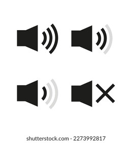 Black icons sound. Audio radio app. Megaphone speaker, loudspeaker. Vector illustration.