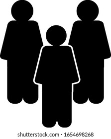 
black icons of three people standing next to each other on a white background (men, women)
