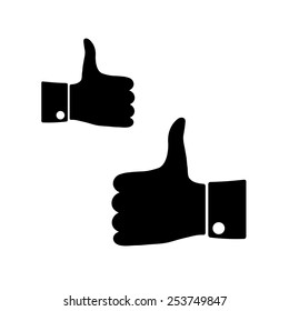 Black icons thumbs up on a white background, left and right hand, vector illustration.