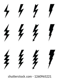Black icons of thunder on a white background