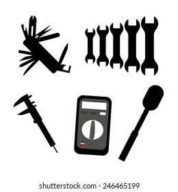 black icons tools over white color background