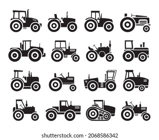 Black icons of Tractors set