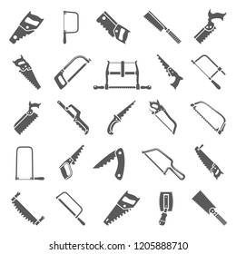 Black icons - Twenty-five different types of hand saws