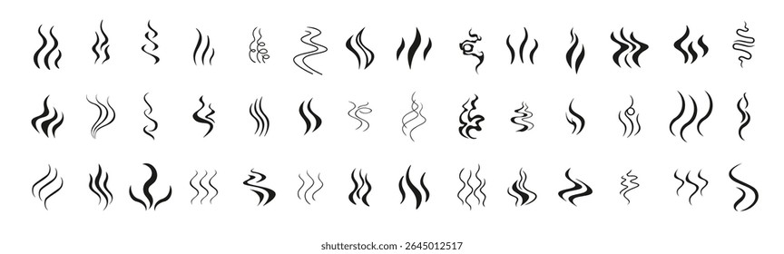 Ícones pretos de ondas de vapor, fumaça ou odor de aroma.