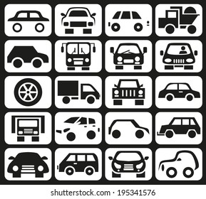 Black icons in white rectangles on topic of  machine.
