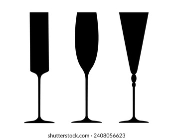 Black Icons of Wine Glasses. Vector illustration for menu and bottle design