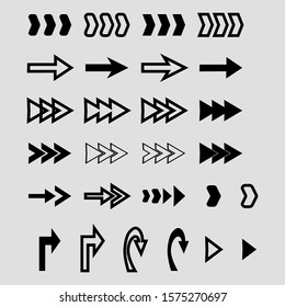 Black Ideal Arrows collection. Set on Grey Background. Vector Pointers Collection. Back, Next Web Page Sign