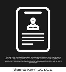 Black Identification badge icon isolated on black background. Identification card. It can be used for presentation, identity of the company, advertising and etc. Vector Illustration