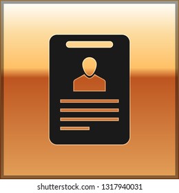Black Identification badge icon isolated on gold background. Identification card. It can be used for presentation, identity of the company, advertising and etc. Vector Illustration
