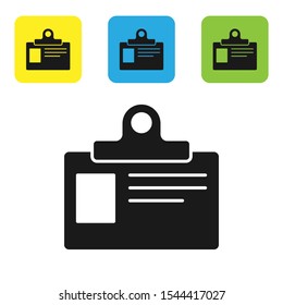 Black Identification badge icon isolated on white background. It can be used for presentation, identity of the company, advertising. Set of colorful square icon buttons. Vector Illustration