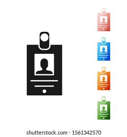 Black Identification badge icon isolated on white background. It can be used for presentation, identity of the company, advertising. Set icons colorful. Vector Illustration