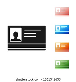 Black Identification badge icon isolated on white background. It can be used for presentation, identity of the company, advertising. Set icons colorful. Vector Illustration