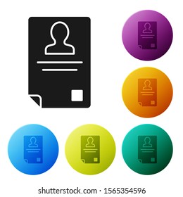 Black Identification badge icon isolated on white background. It can be used for presentation, identity of the company, advertising. Set icons colorful circle buttons. Vector Illustration