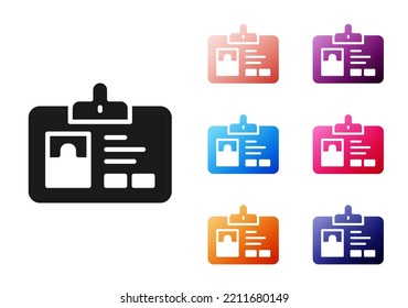 Icono de identificación negra aislado en fondo blanco. Se puede usar para presentación, identidad de la empresa, publicidad. Indique los iconos en colores. Vector