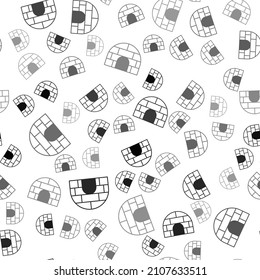 Black Igloo ice house icon isolated seamless pattern on white background. Snow home, Eskimo dome-shaped hut winter shelter, made of blocks.  Vector