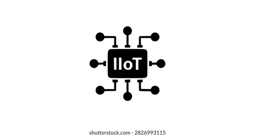 Black IIoT chip icon with connected circuit nodes representing industrial internet of things technology.